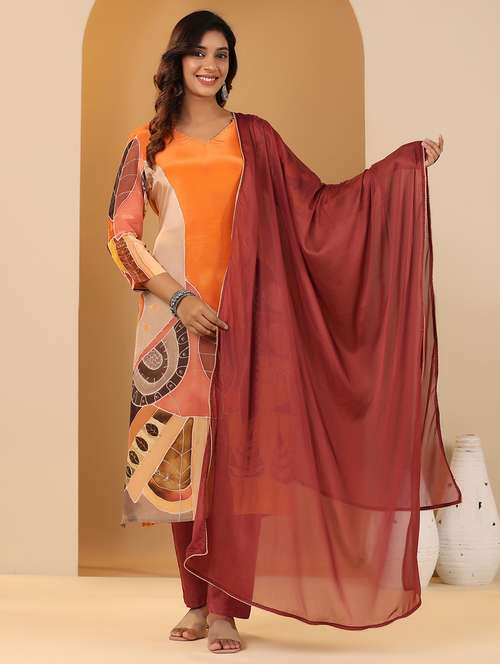 women three quarter sleeve kurta pant with dupatta set - 22061483 -  Standard Image - 0