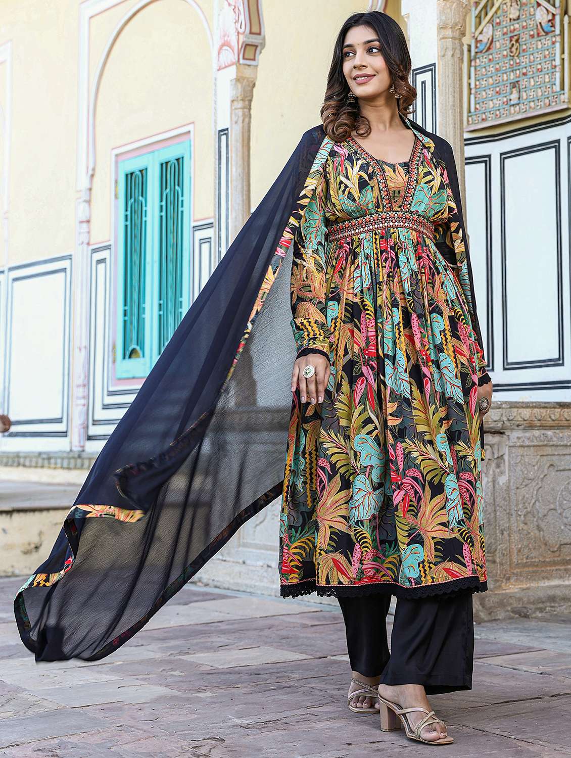 women printed long sleeve kurta pant with dupatta set - 22061484 -  Zoom Image - 0
