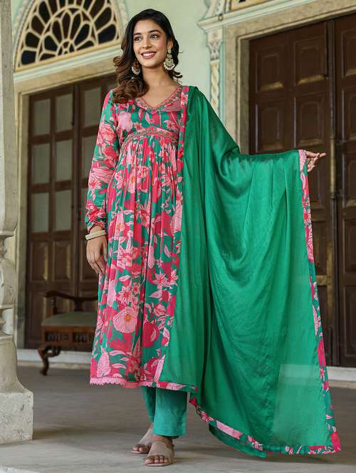 women floral long sleeve kurta pant with dupatta set - 22061486 -  Standard Image - 0