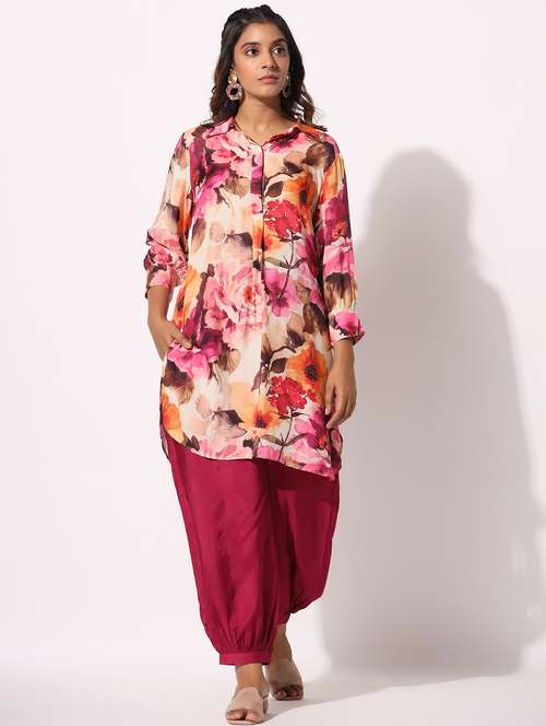 women floral printed three quarter sleeve kurta salwar set - 22061510 - Standard Image - 0
