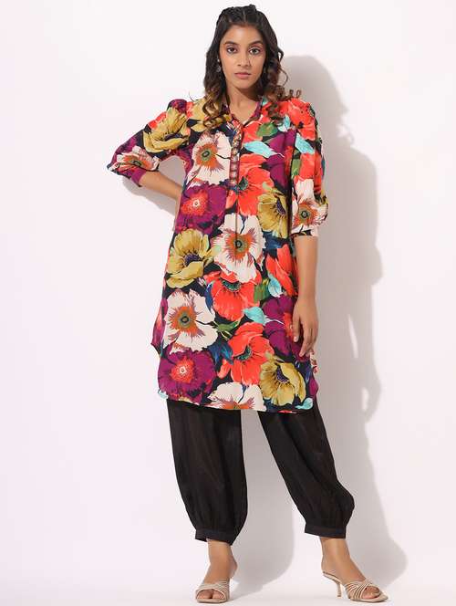 women floral printed three quarter sleeve kurta salwar set - 22061513 - Standard Image - 0
