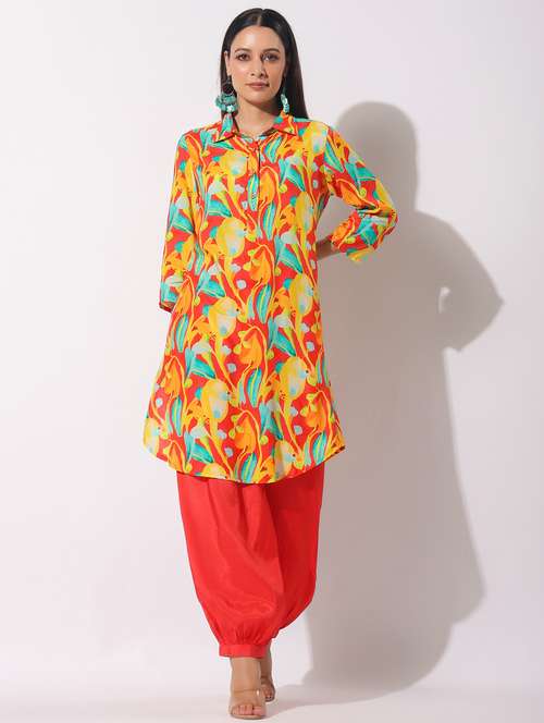 women floral printed three quarter sleeve kurta salwar set - 22061515 -  Standard Image - 0
