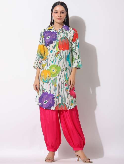 women floral printed three quarter sleeve kurta salwar set - 22061516 - Standard Image - 0