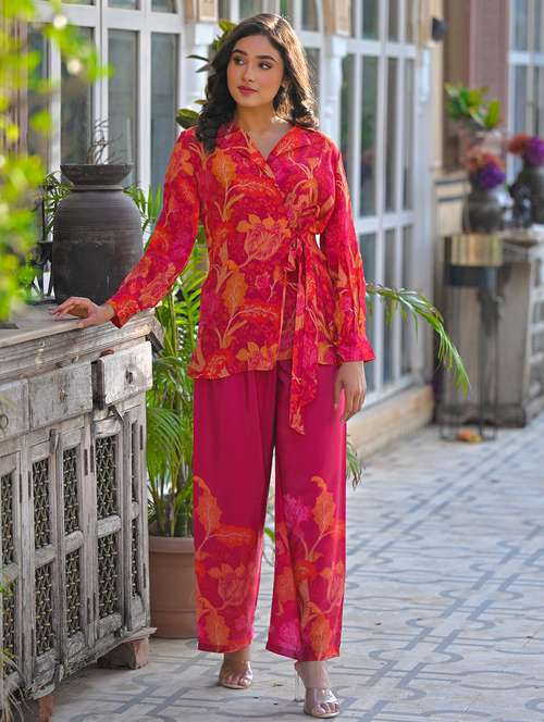 women floral print long sleeve collared co-ord set - 22061520 -  Standard Image - 0