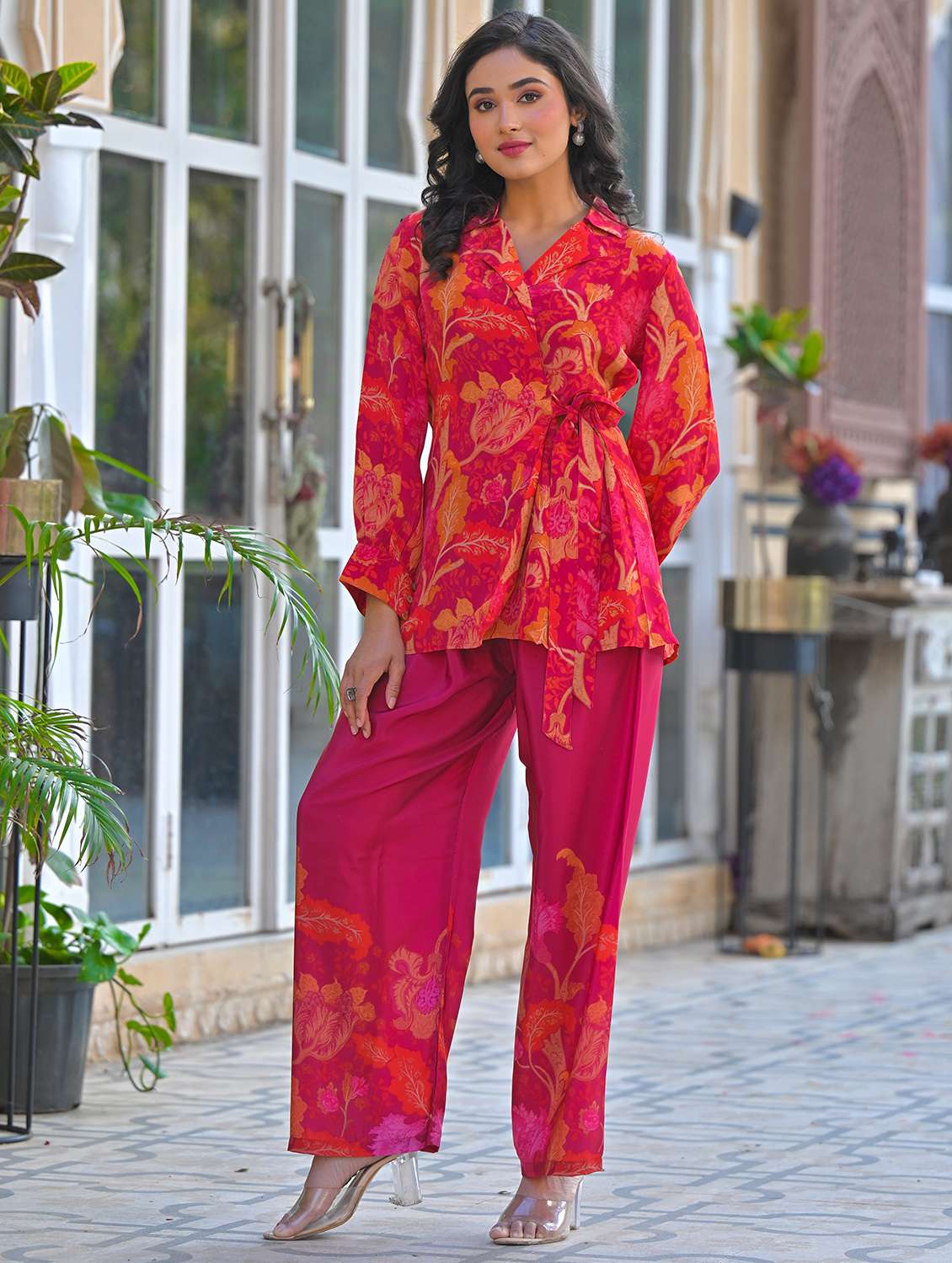 women floral print long sleeve collared co-ord set - 22061520 - Standard Image - 3