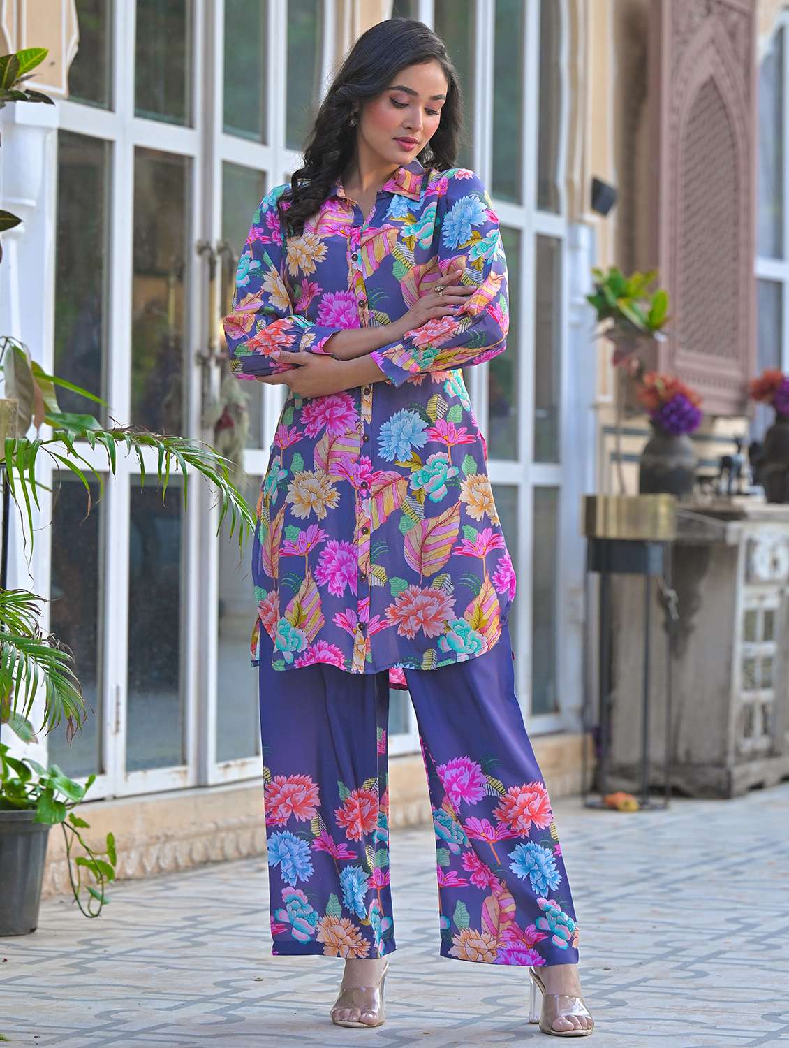 women floral print long sleeve collared co-ord set - 22061521 - Standard Image - 5