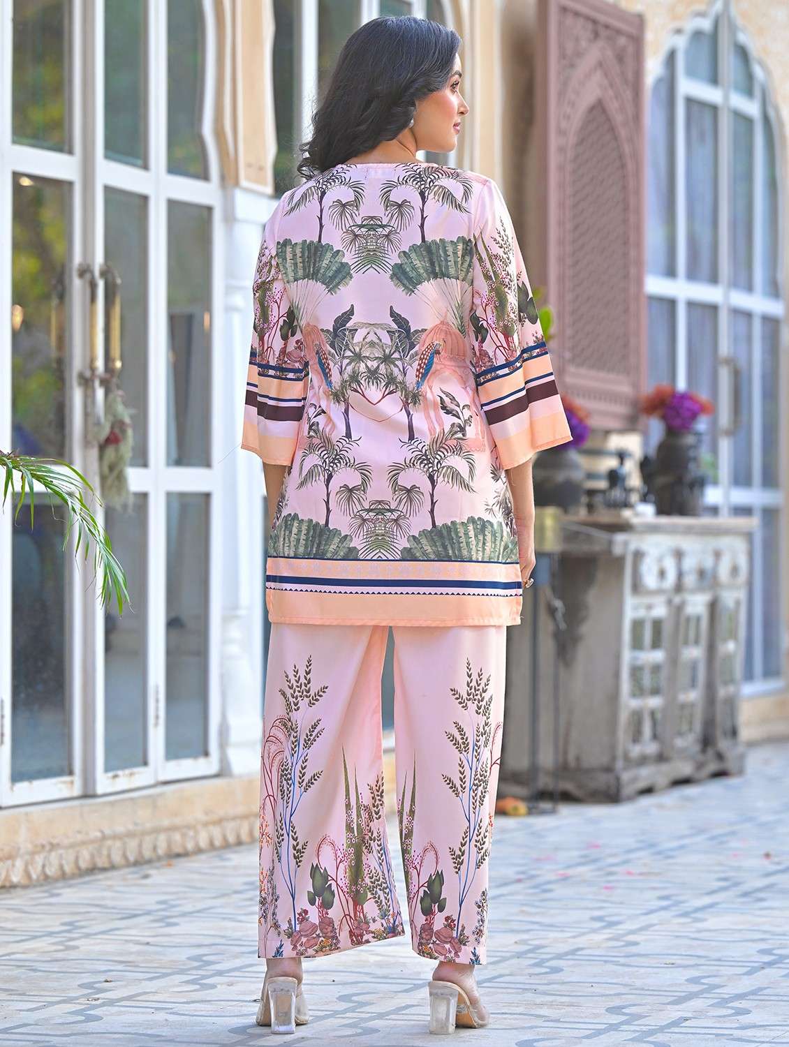 women printed three quarter sleeve ethnic co-ord set - 22061522 - Standard Image - 3