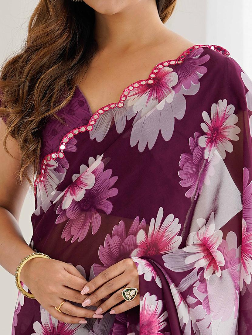 women floral printed saree with blouse - 22061557 - Standard Image - 3