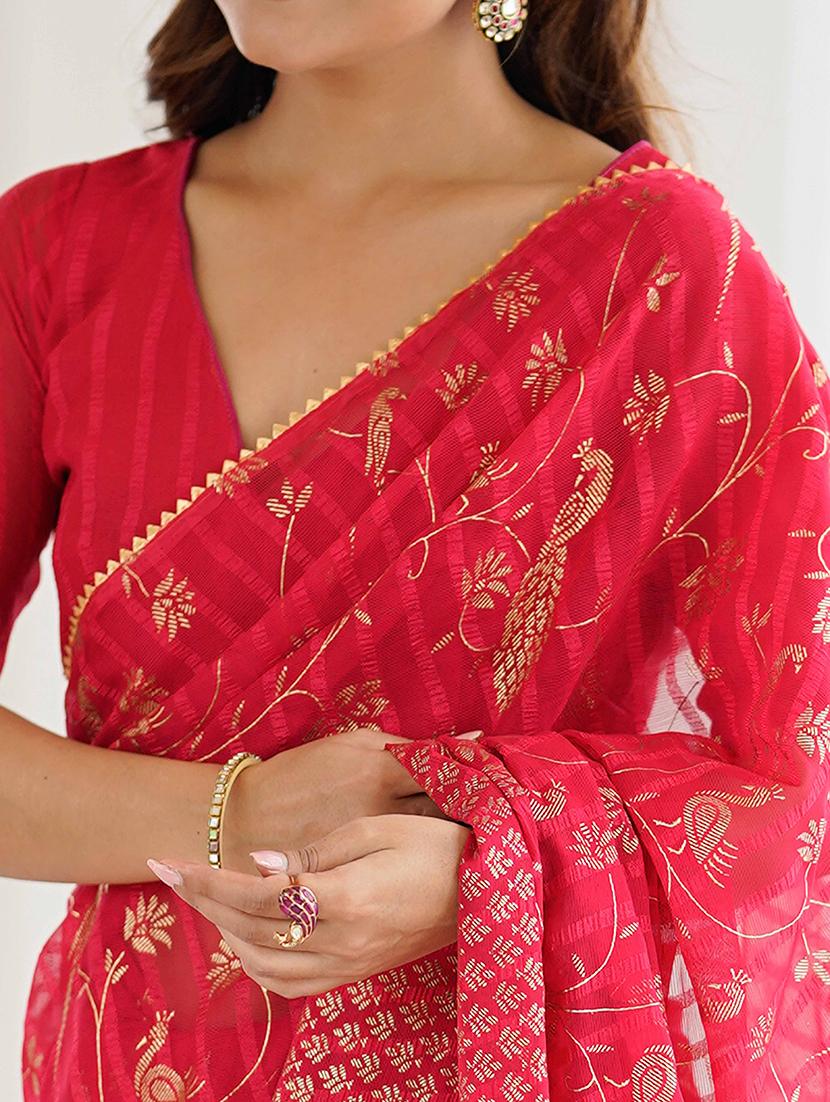 women foil printed saree with blouse - 22061561 - Standard Image - 3