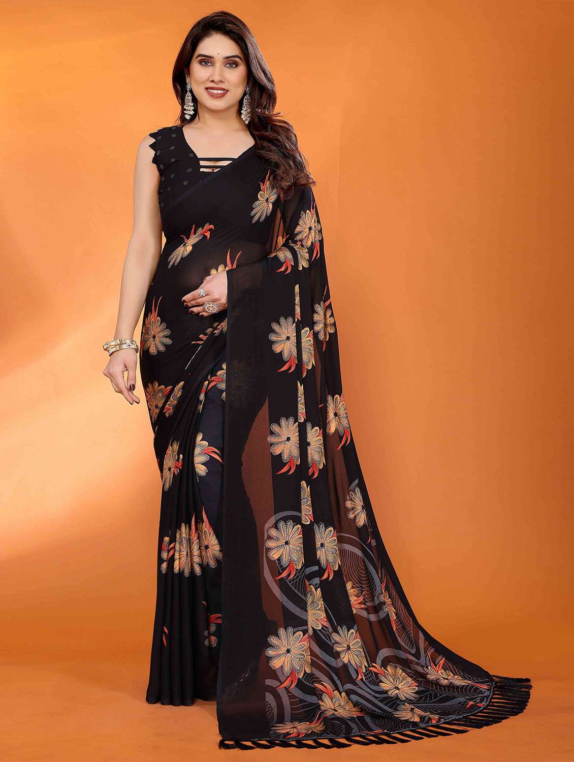 women floral printed saree with blouse