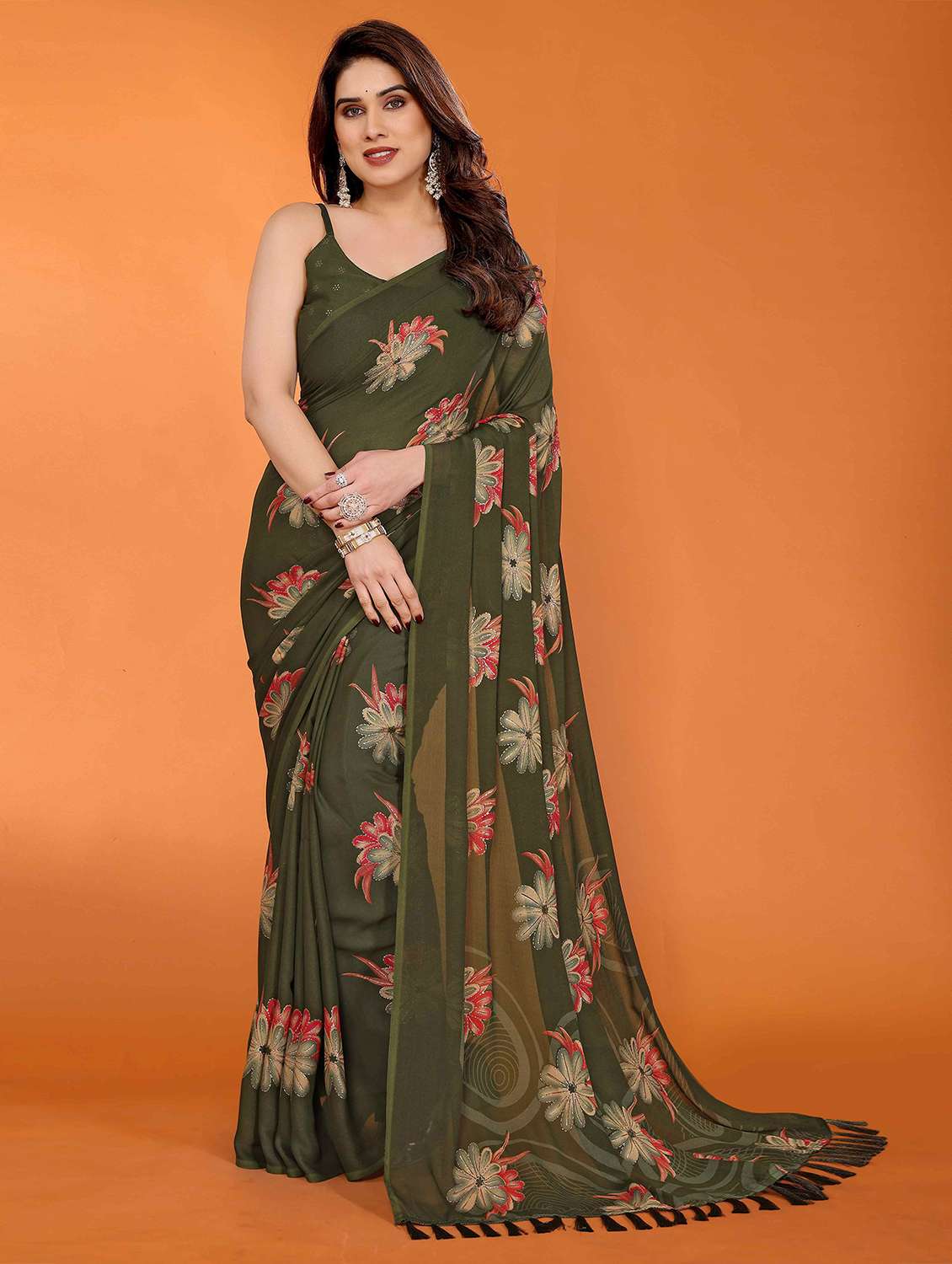 women floral printed saree with blouse