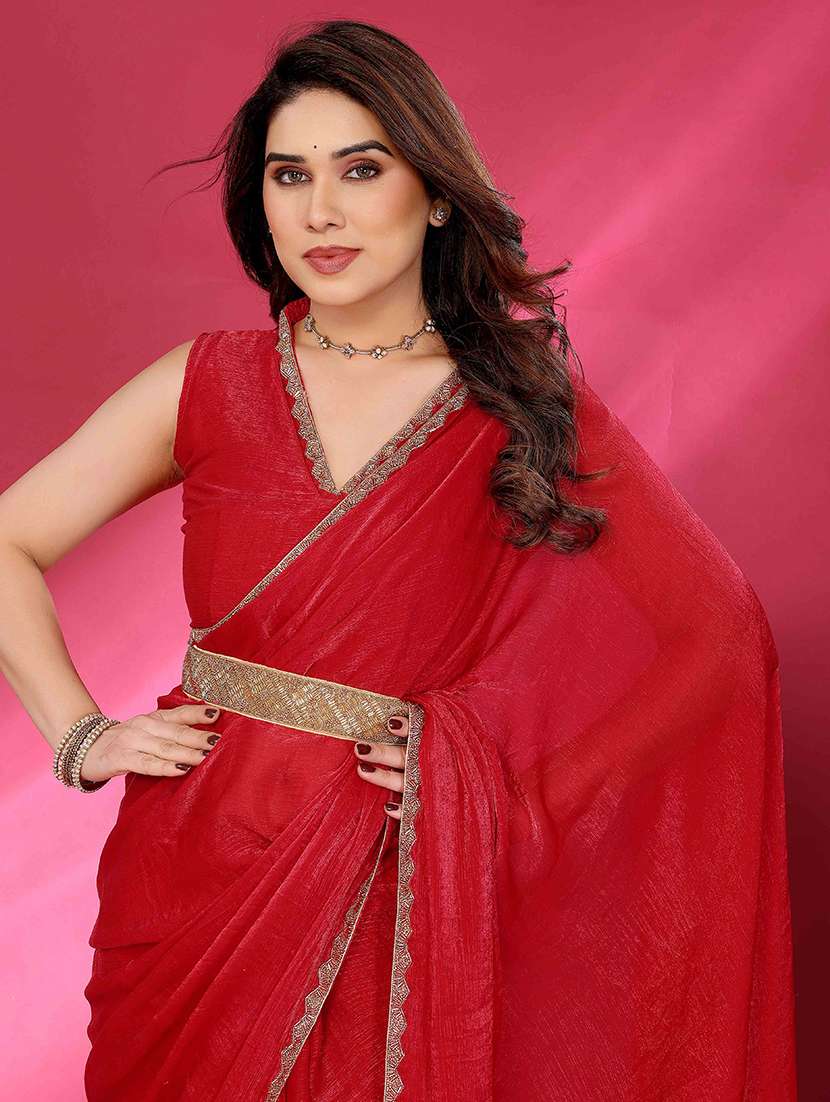 women solid embellished bordered saree with blouse - 22061574 - Standard Image - 3