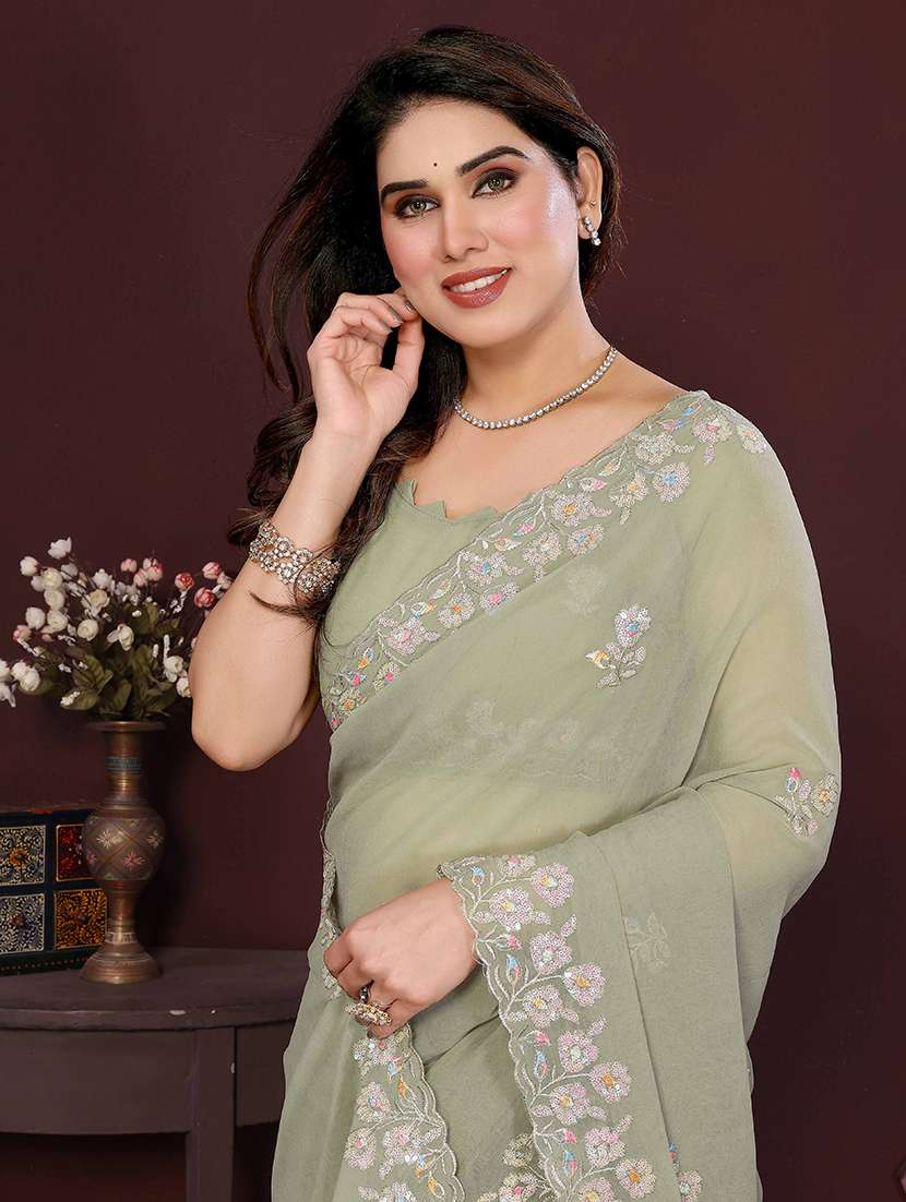 women solid with work embroidered saree with blouse - 22061581 -  Standard Image - 5