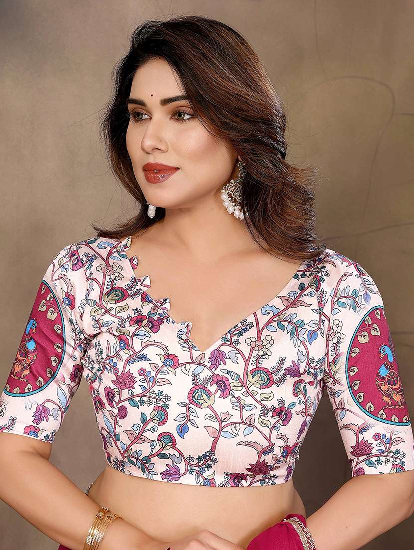 women solid plain embellished bordered saree with blouse - 22061587 -  Standard Image - 3