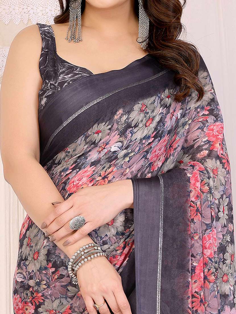 women floral printed saree with blouse - 22061589 -  Standard Image - 3