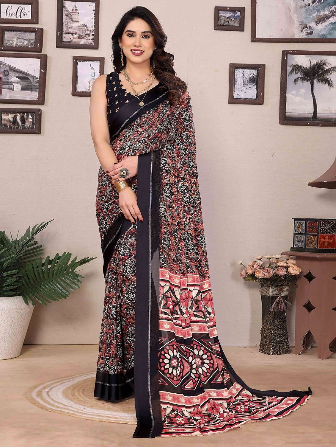 women floral printed saree with blouse - 22061600 -  Zoom Image - 0