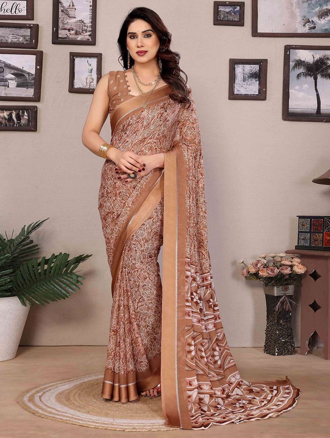 women floral printed saree with blouse