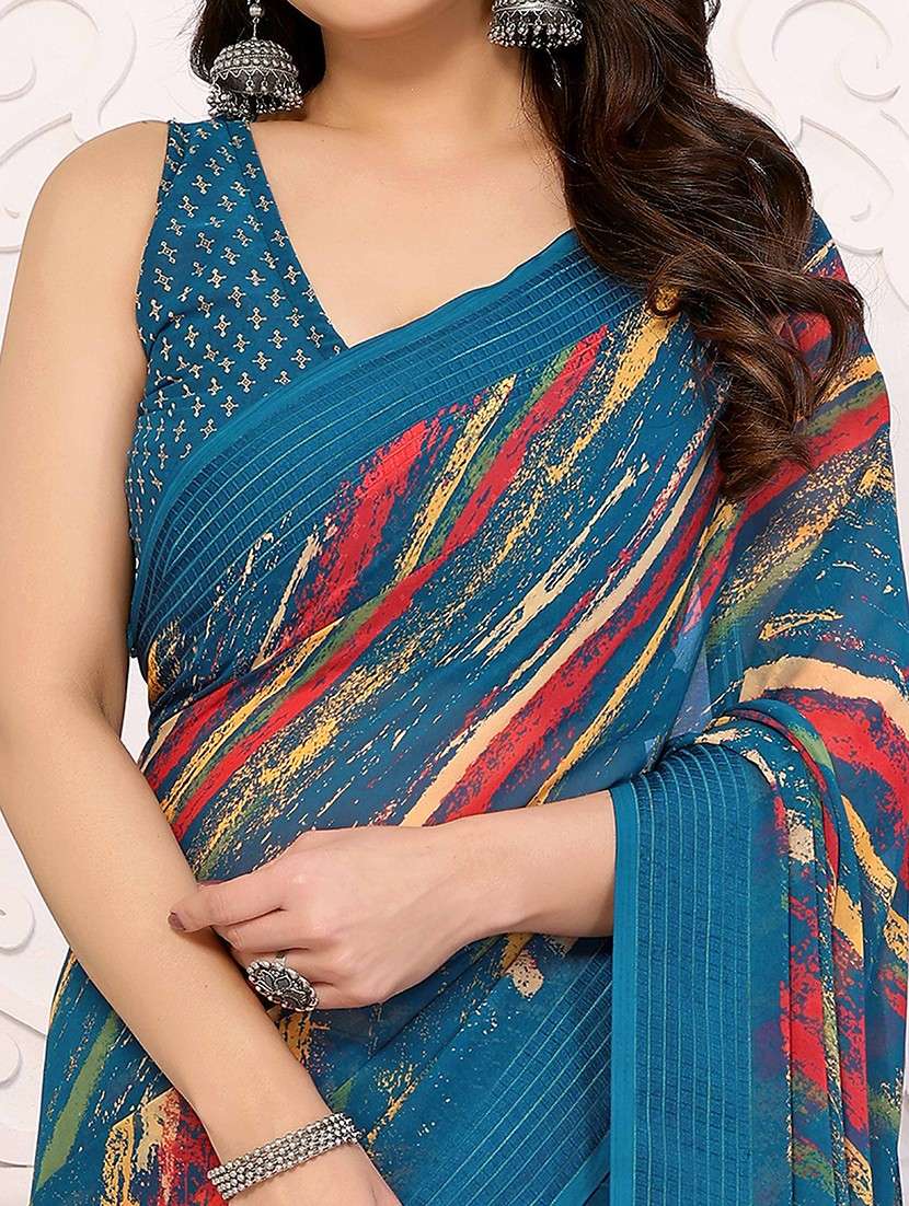 women printed casual wear saree with blouse - 22061609 -  Standard Image - 3
