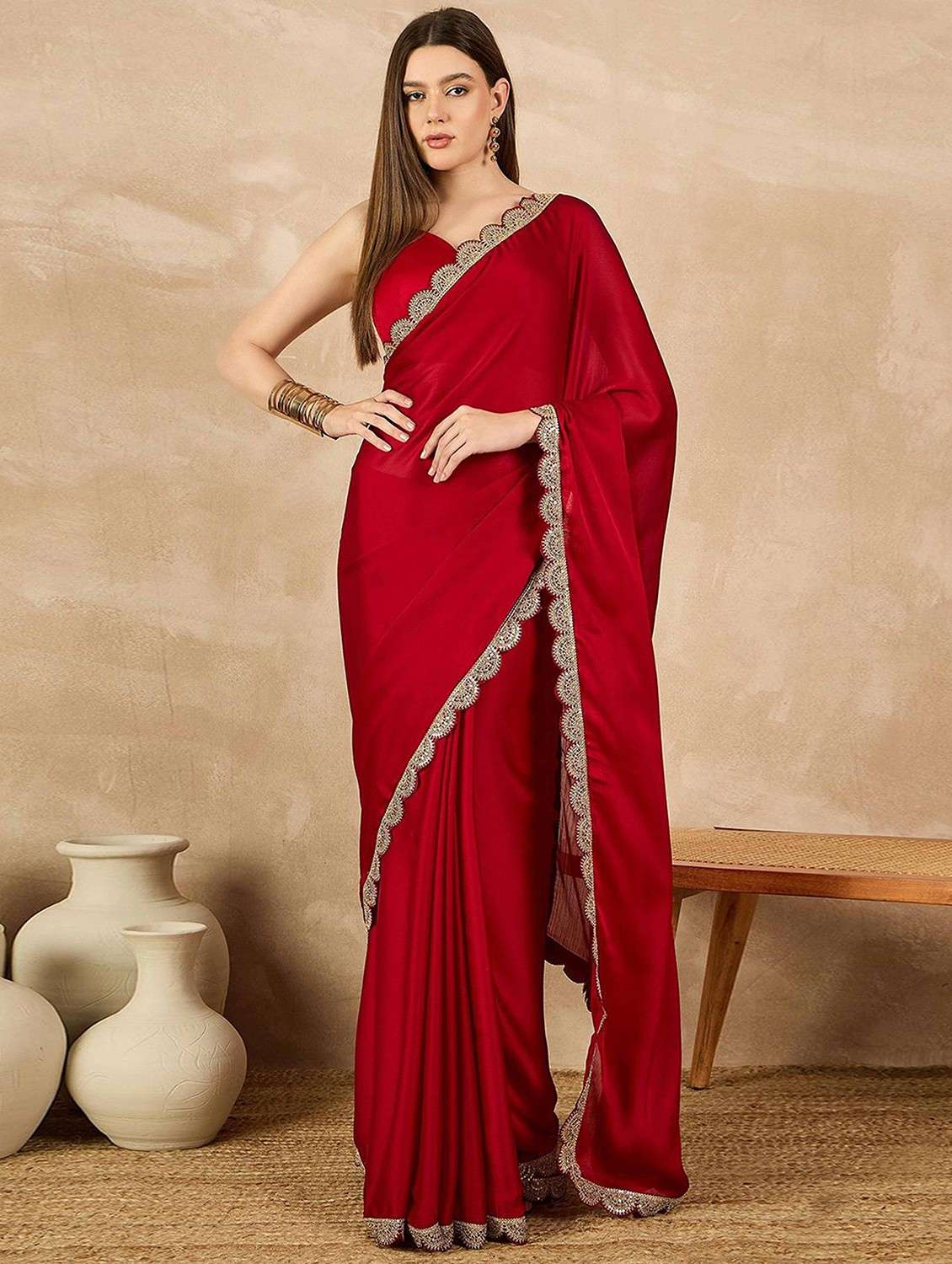 women solid with bordered saree with blouse - 22061620 - Zoom Image - 0