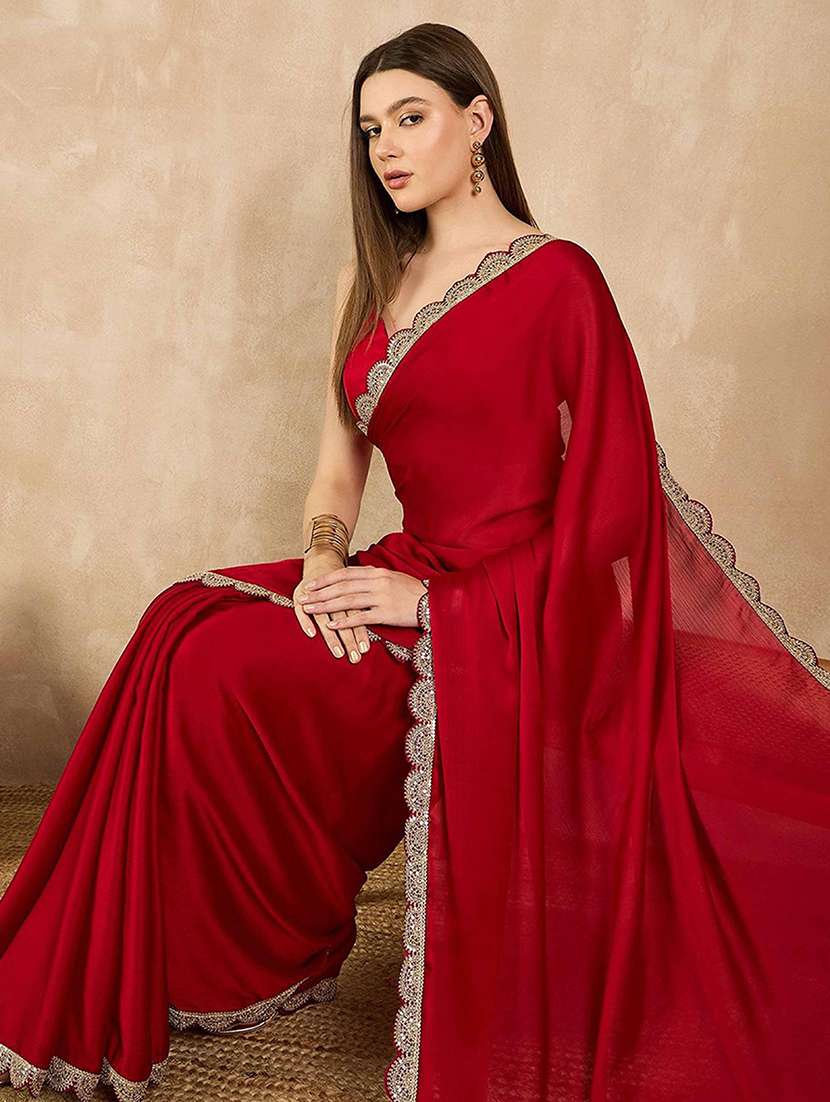 women solid with bordered saree with blouse - 22061620 - Standard Image - 5