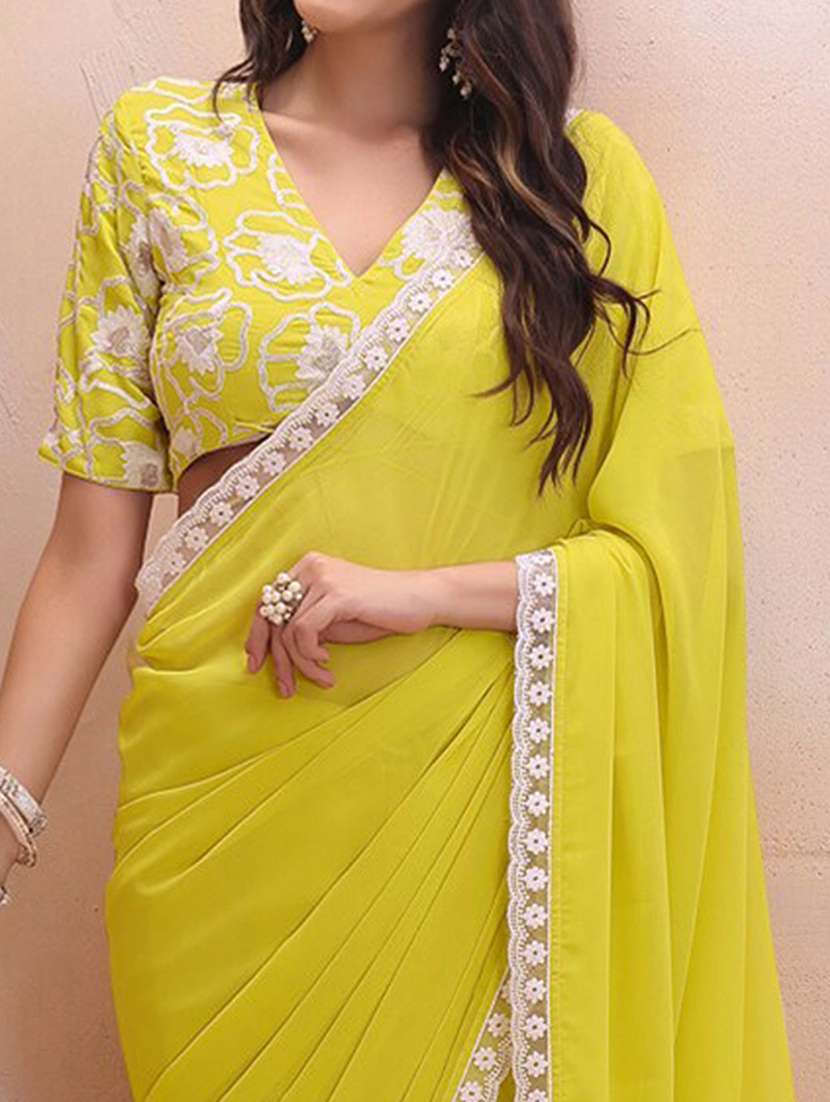 women solid with bordered saree with blouse - 22061629 - Standard Image - 5