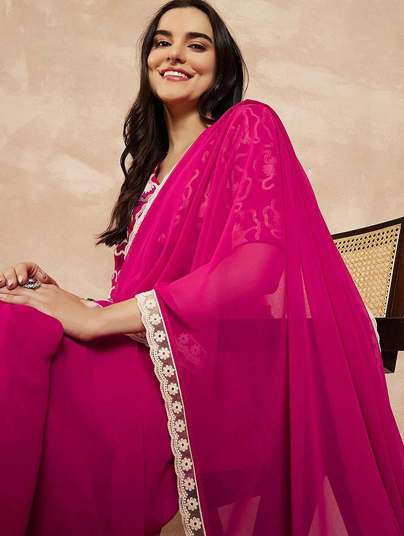 women solid with bordered saree with blouse - 22061630 -  Standard Image - 5