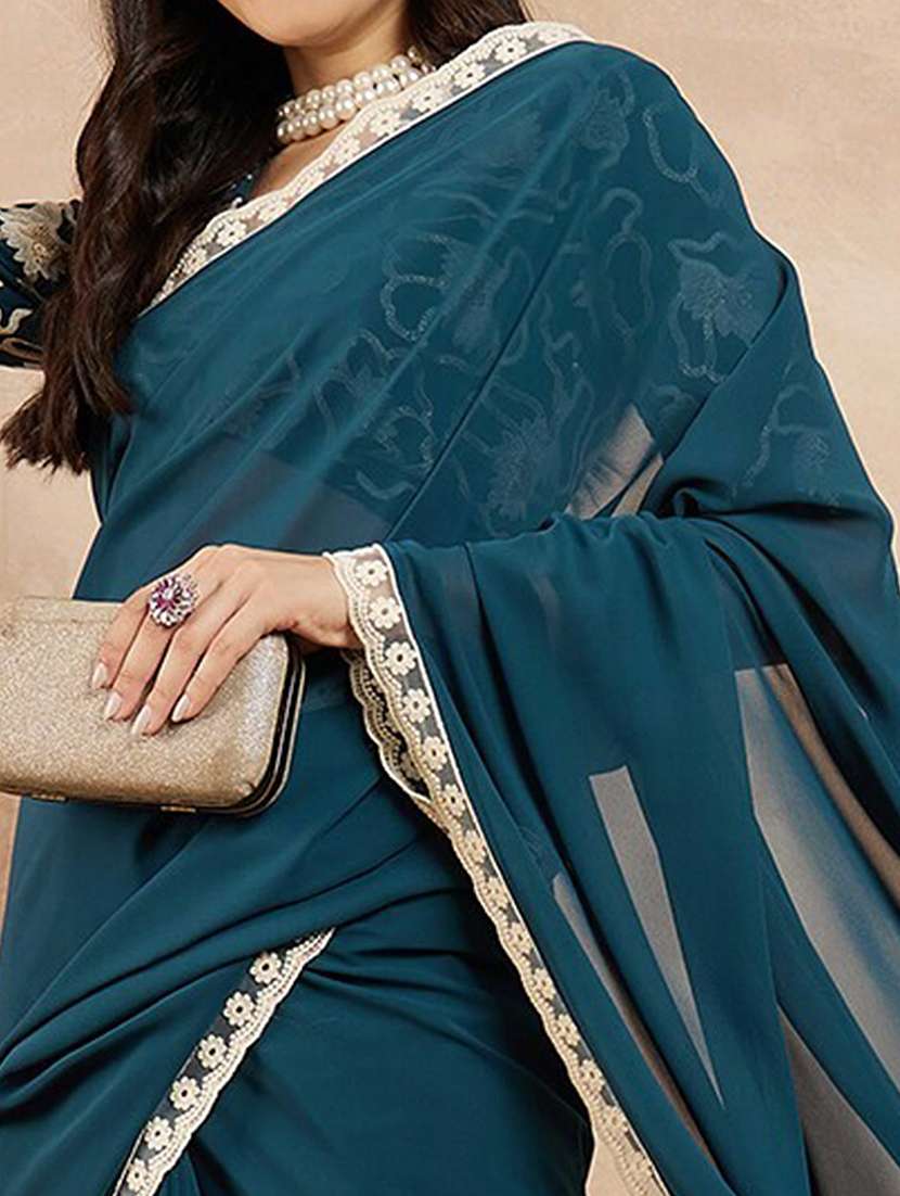 women solid with bordered saree with blouse - 22061631 - Standard Image - 3