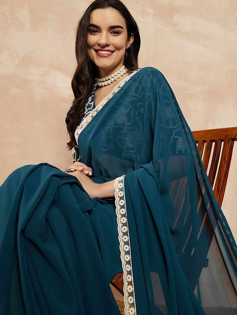 women solid with bordered saree with blouse - 22061631 - Standard Image - 5