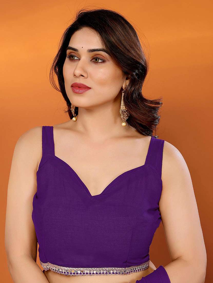 women solid with bordered saree with blouse - 22061641 -  Standard Image - 5