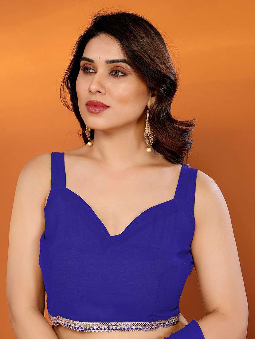 women solid with bordered saree with blouse - 22061642 - Standard Image - 5