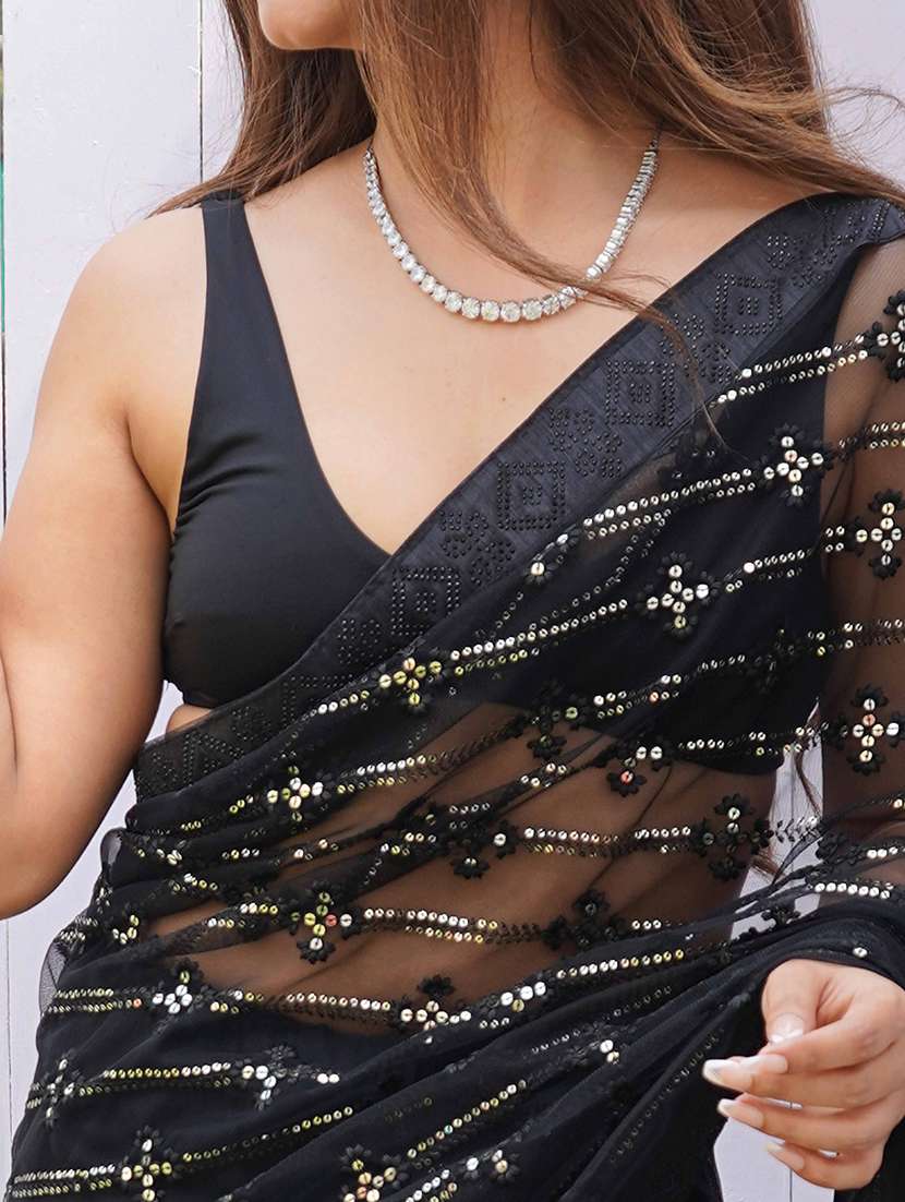 women solid with work embellished saree with blouse - 22061647 - Standard Image - 3