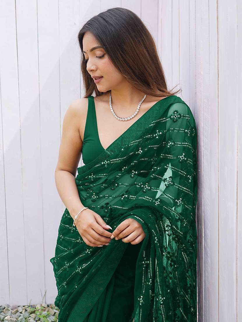 women solid with work embellished saree with blouse - 22061648 - Standard Image - 3