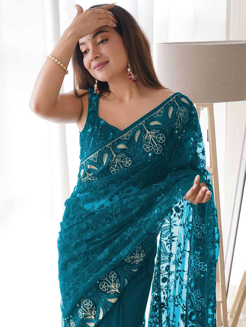 women solid with work embroidered saree with blouse - 22061653 -  Standard Image - 3