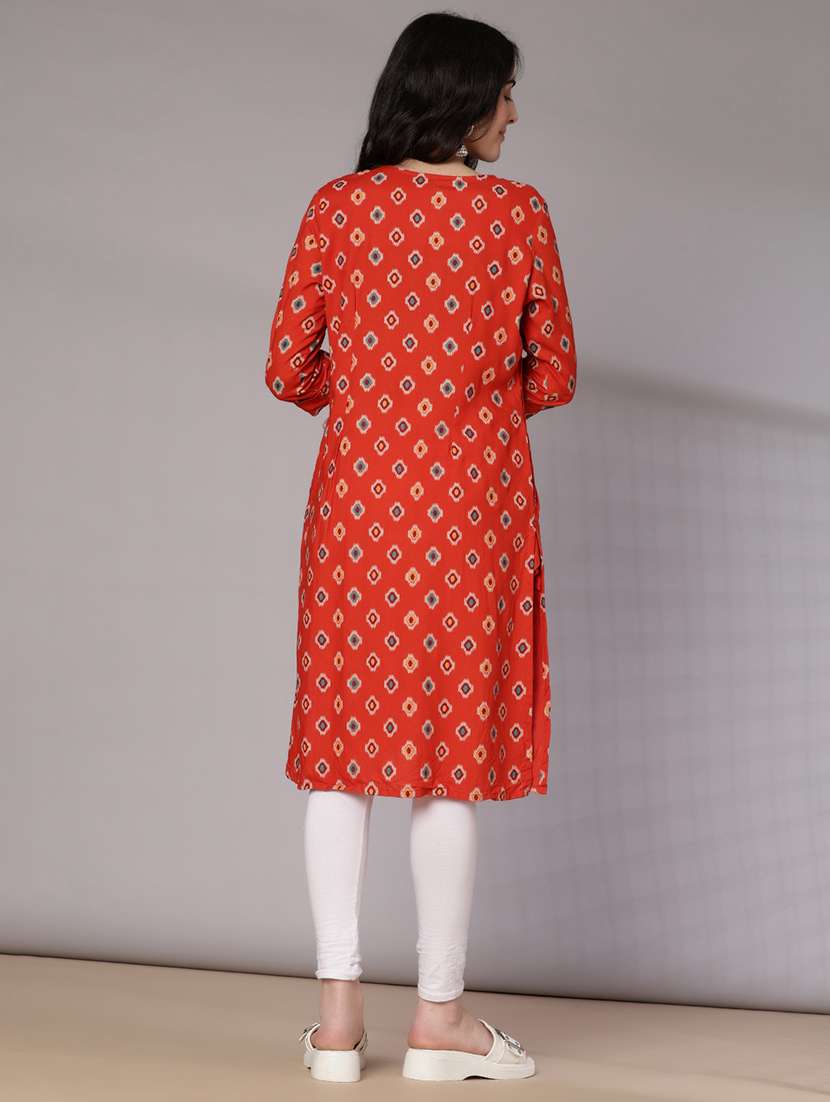 women printed three quarter sleeve a-line kurta - 22061657 -  Standard Image - 3
