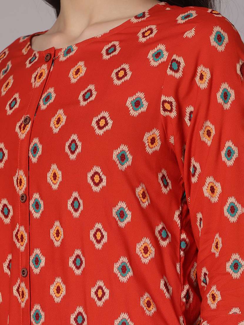 women printed three quarter sleeve a-line kurta - 22061657 -  Standard Image - 5