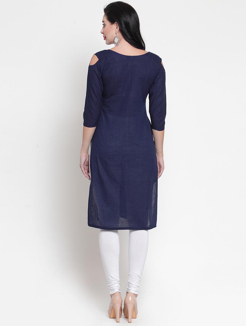 women solid three quarter sleeve straight kurta - 22061660 - Standard Image - 3