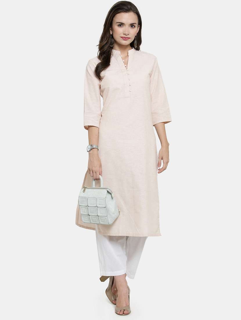 women solid three quarter sleeve straight kurta - 22061661 - Zoom Image - 0