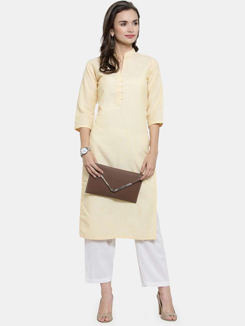 women solid three quarter sleeve straight kurta - 22061662 -  Zoom Image - 0