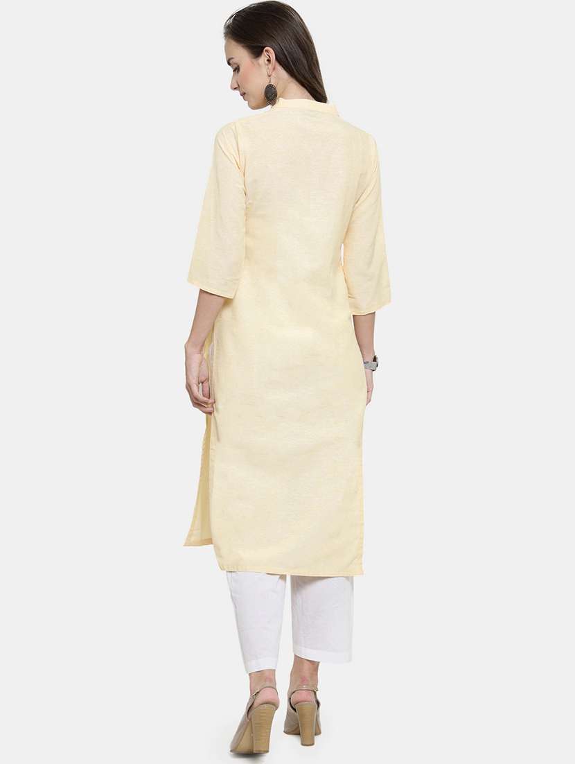 women solid three quarter sleeve straight kurta - 22061662 - Standard Image - 3