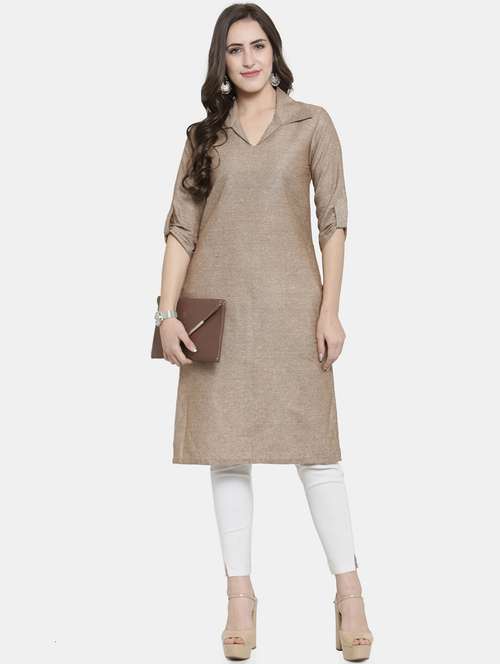 women solid three quarter sleeve straight kurta - 22061663 -  Standard Image - 0