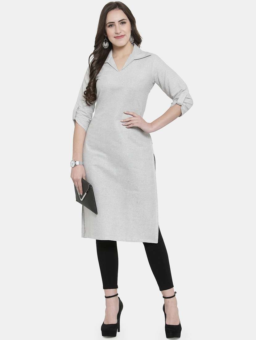women solid three quarter sleeve straight kurta - 22061664 - Zoom Image - 0