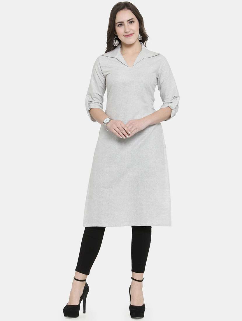 women solid three quarter sleeve straight kurta - 22061664 - Standard Image - 3