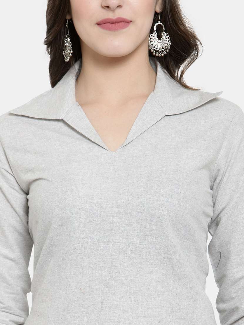 women solid three quarter sleeve straight kurta - 22061664 - Standard Image - 5
