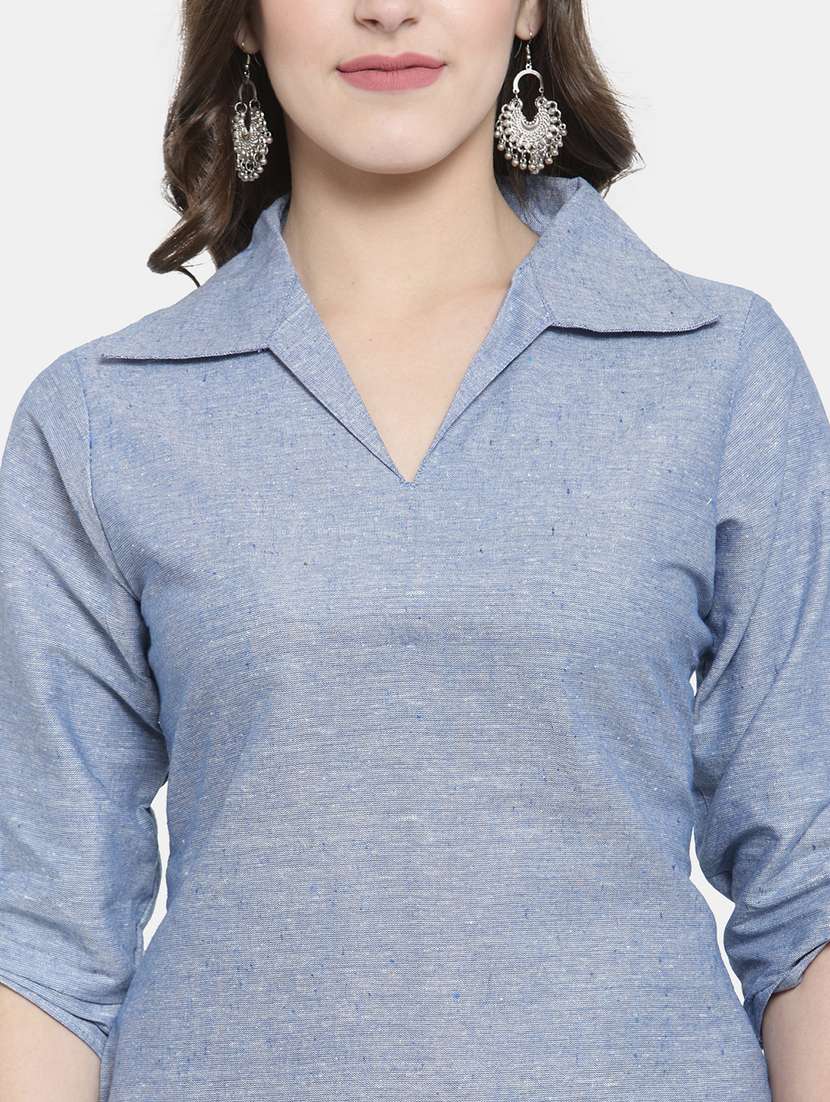 blue cotton straight kurta - 22061665 - Standard Image - 5