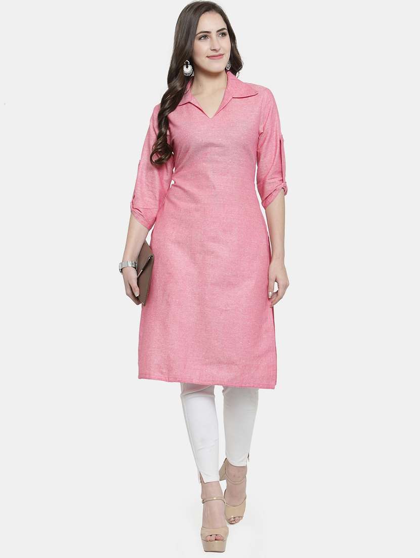 women solid three quarter sleeve straight kurta - 22061666 -  Zoom Image - 0