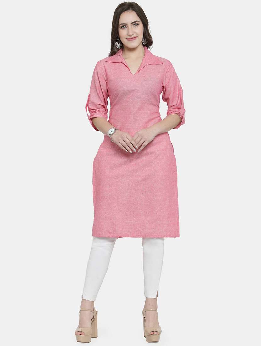 women solid three quarter sleeve straight kurta - 22061666 - Standard Image - 3