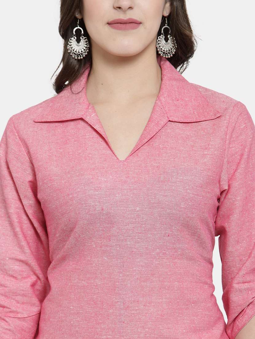 women solid three quarter sleeve straight kurta - 22061666 - Standard Image - 5