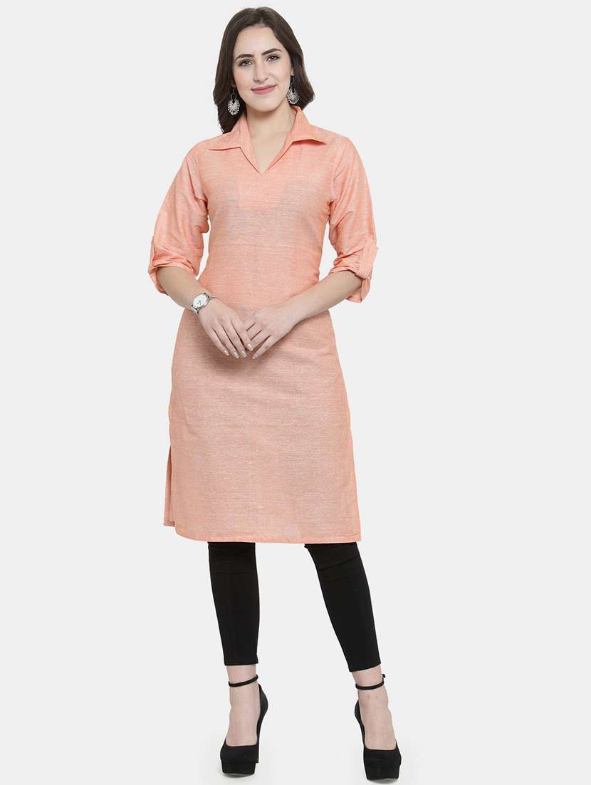 women solid three quarter sleeve straight kurta - 22061667 - Zoom Image - 0