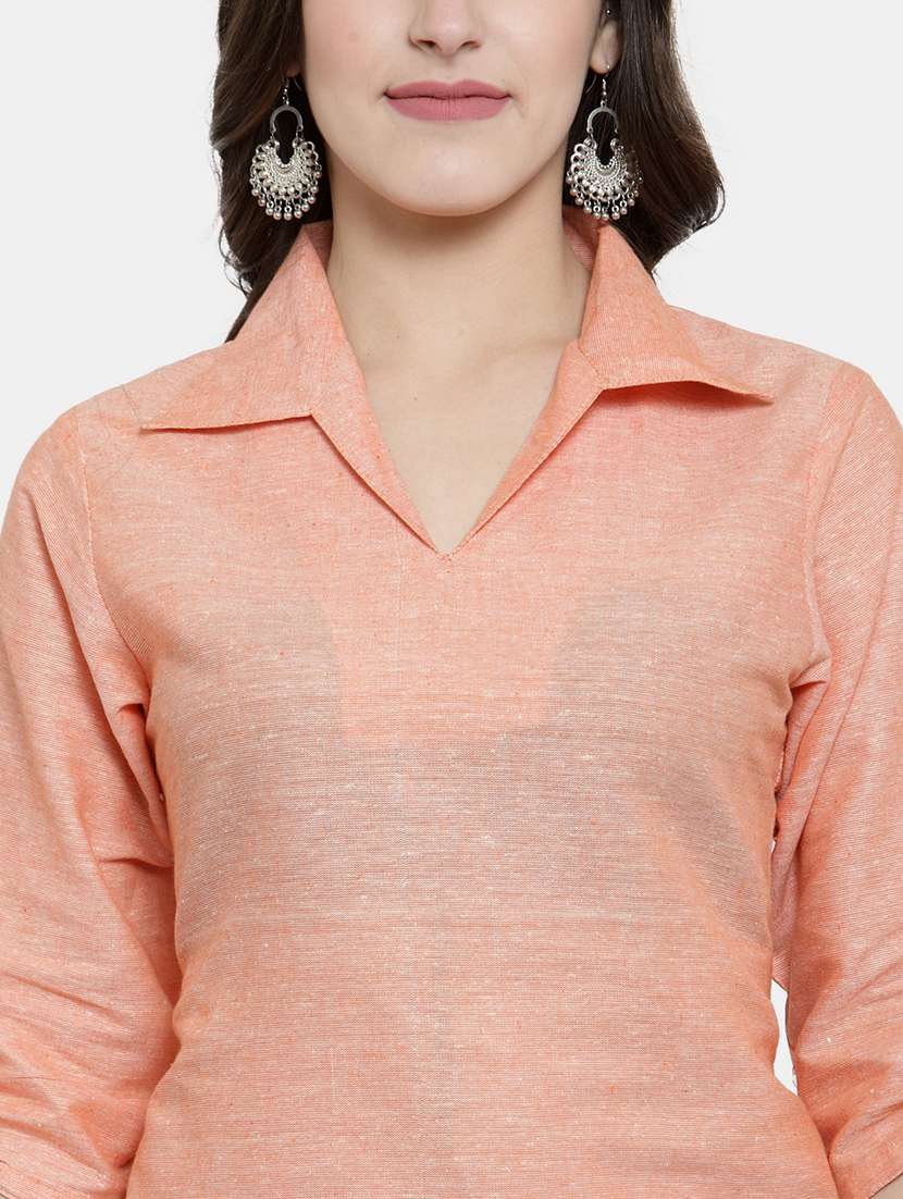 women solid three quarter sleeve straight kurta - 22061667 - Standard Image - 5