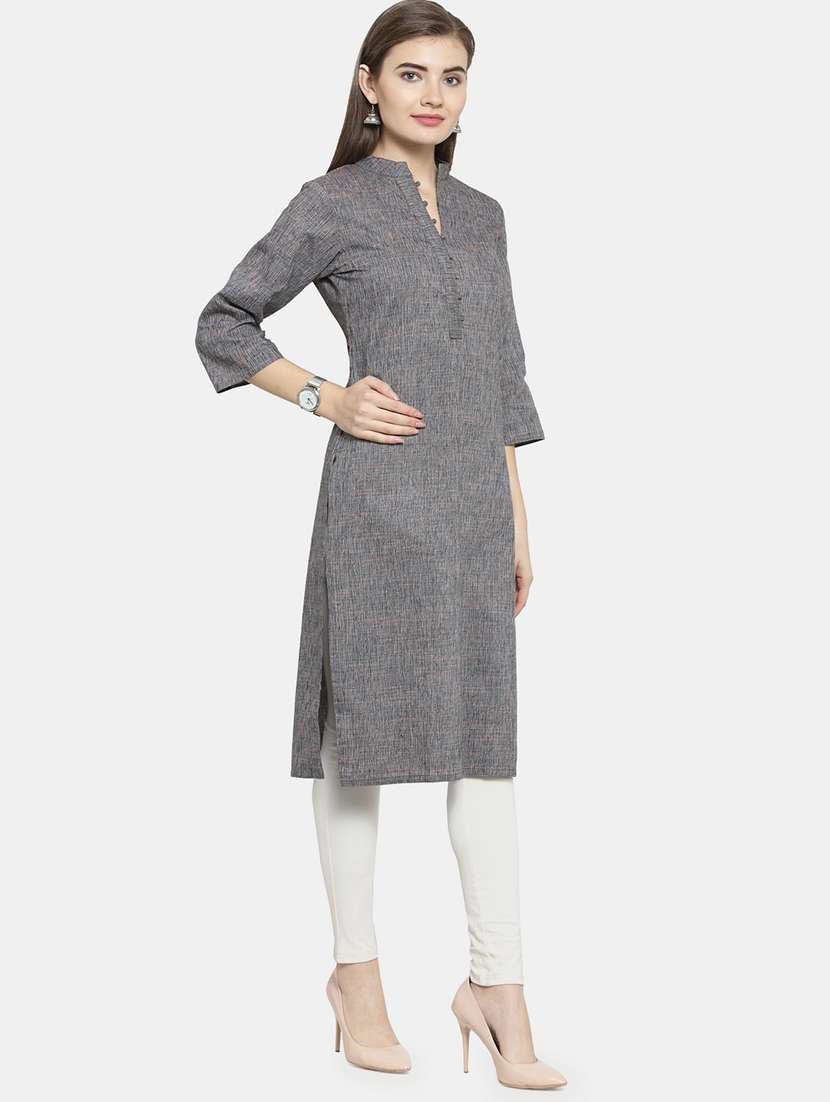 women solid three quarter sleeve straight kurta - 22061668 - Standard Image - 3
